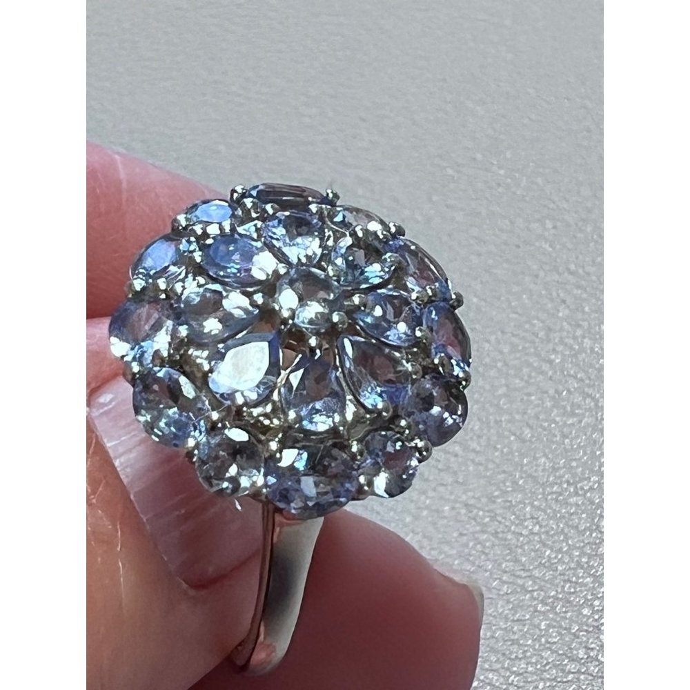 NWOT Sterling Silver and Tanzanite Cluster Ring, Size 9